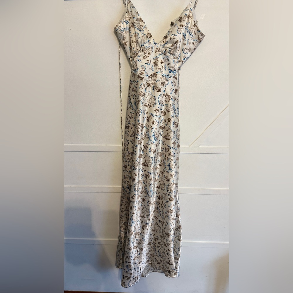 Cream Floral Slip Maxi Dress with Blue Accents